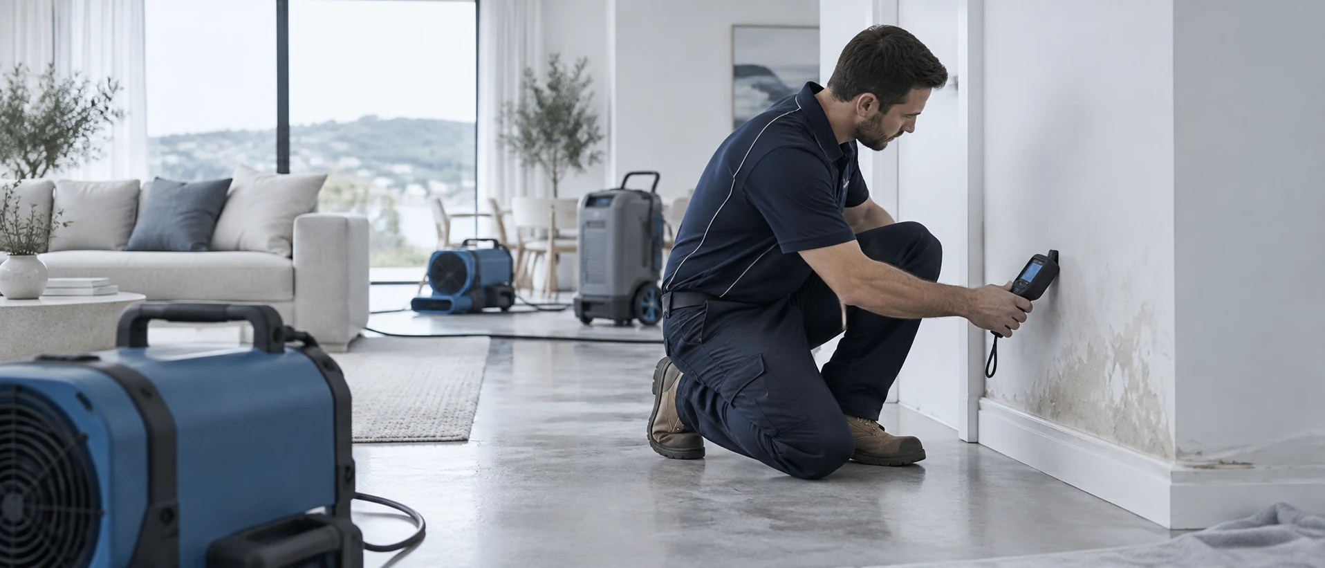 Water damage restoration specialist at work